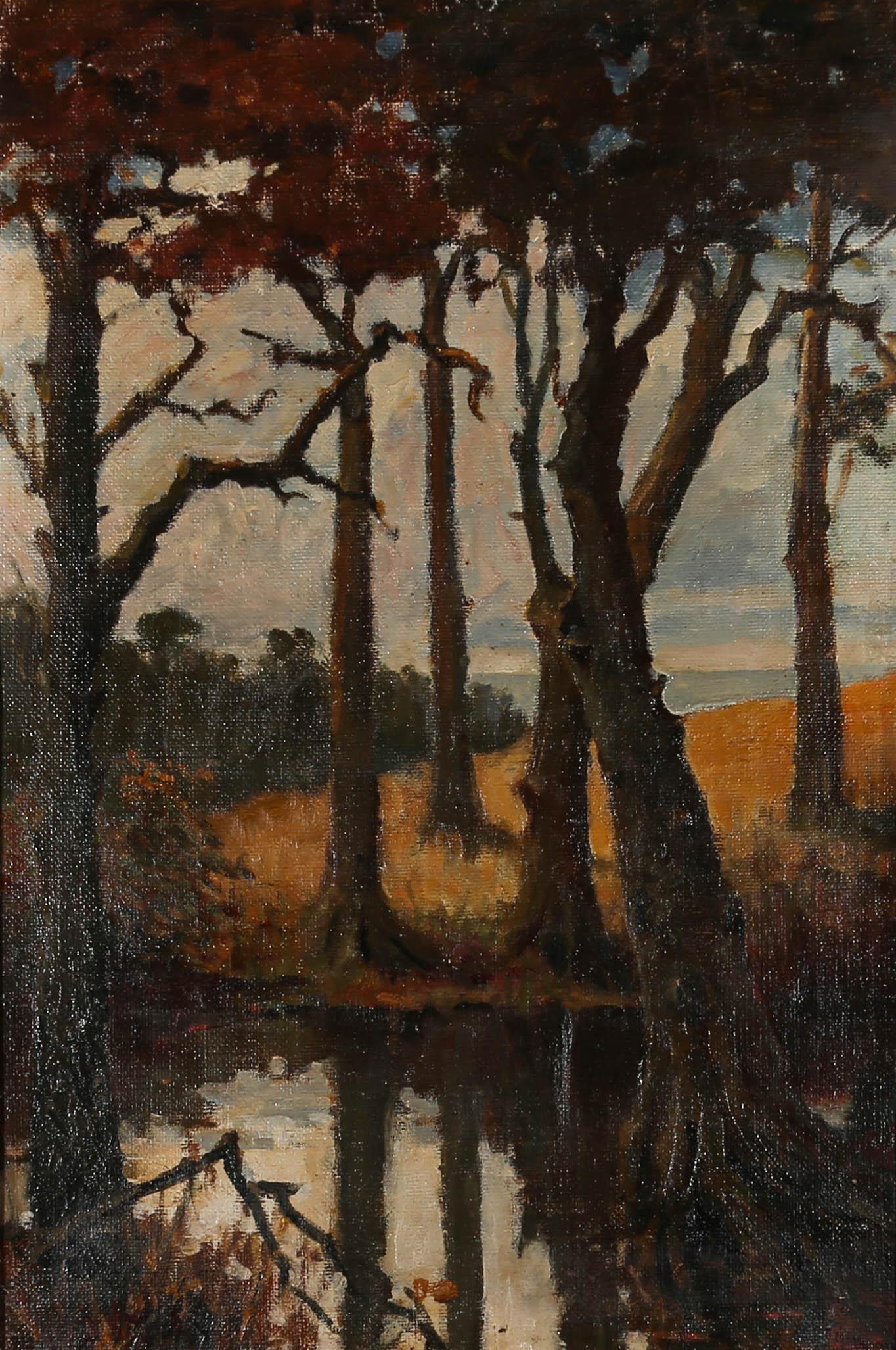 Hampden Alfred Minton (1854-1934) - Olio del 1929, Alberi sul bordo del fiume 2