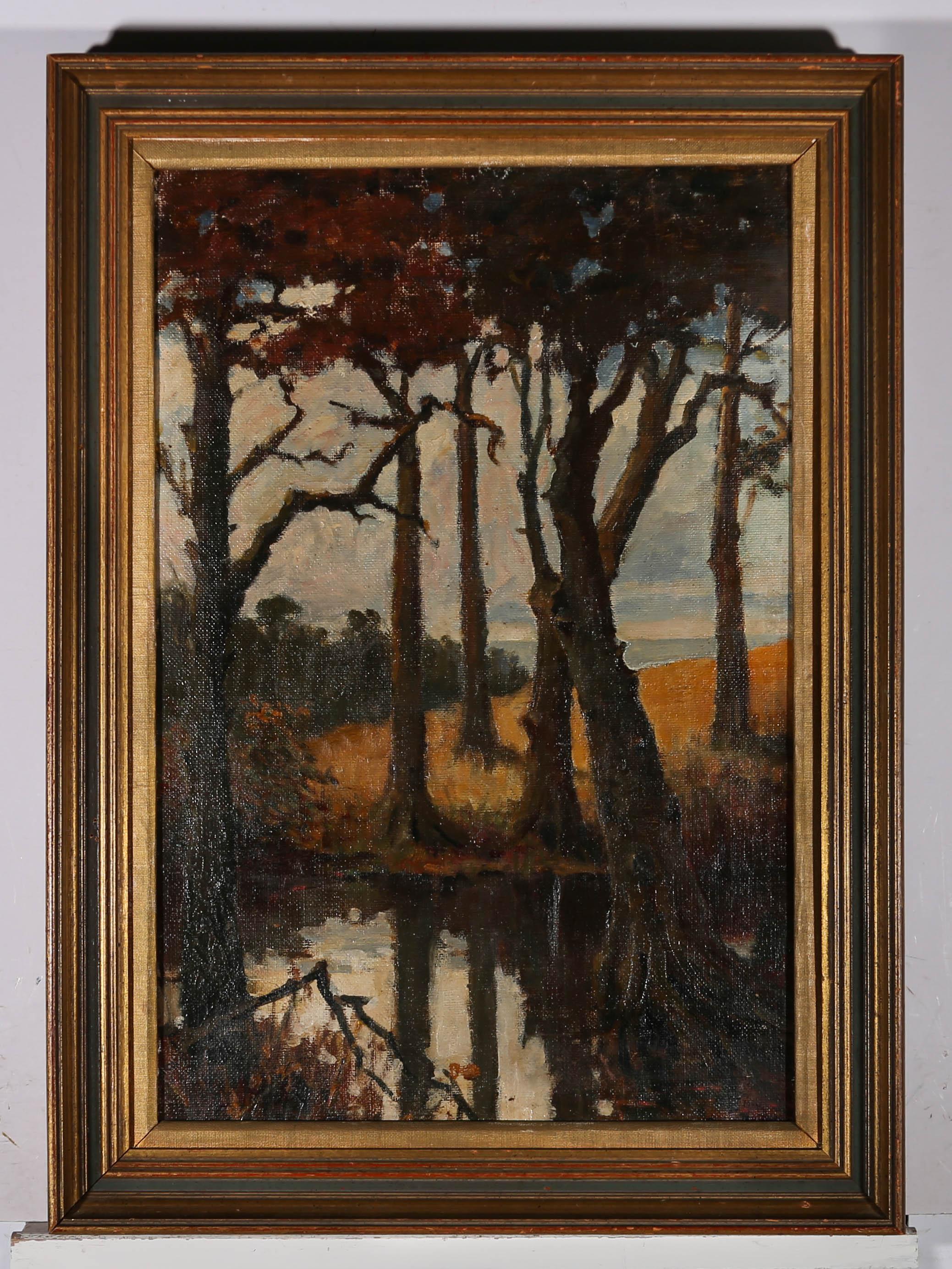 Hampden Alfred Minton (1854-1934) - Olio del 1929, Alberi sul bordo del fiume 4