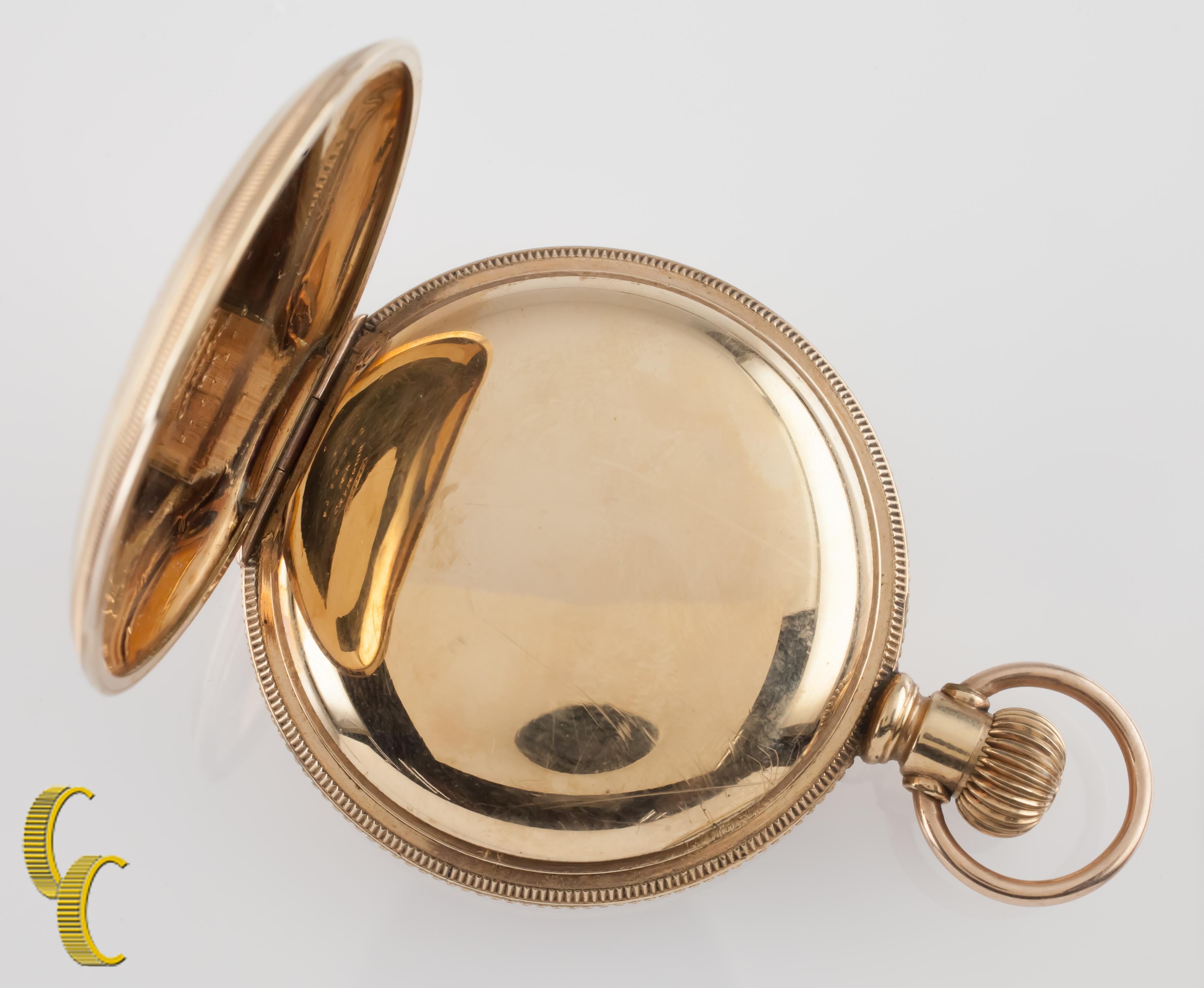 Hampden Dueber Montre de poche ancienne à cadran ouvert en or jaune 14 carats avec 17 rubis État moyen - En vente à Sherman Oaks, CA