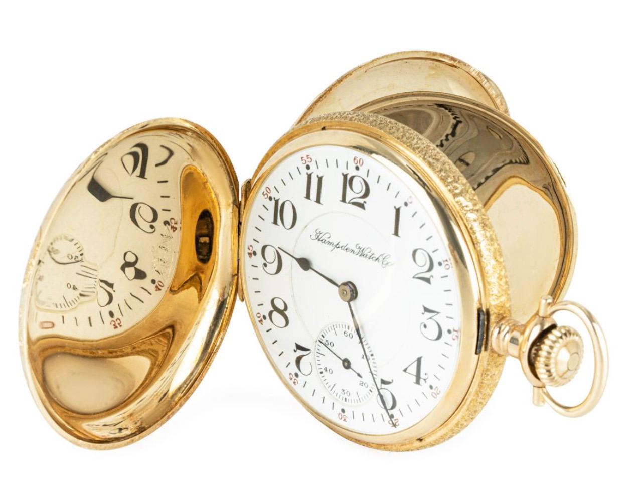 Hampden Watch Company Mehrfarbige Gold Keyless Lever Full Hunter Taschenuhr im Zustand „Gut“ im Angebot in London, GB
