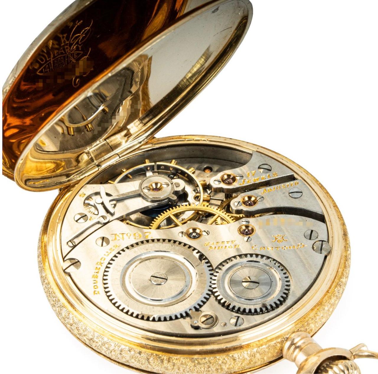 Hampden Watch Company Mehrfarbige Gold Keyless Lever Full Hunter Taschenuhr Herren im Angebot