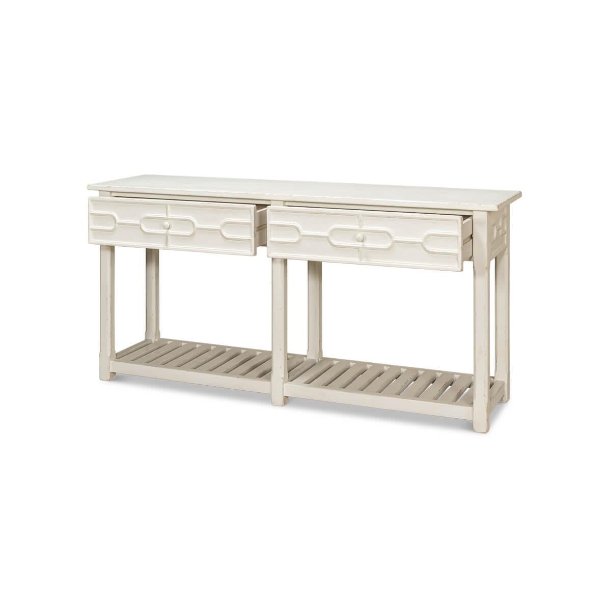 Rustic Hampton Beach White Painted Console Table For Sale