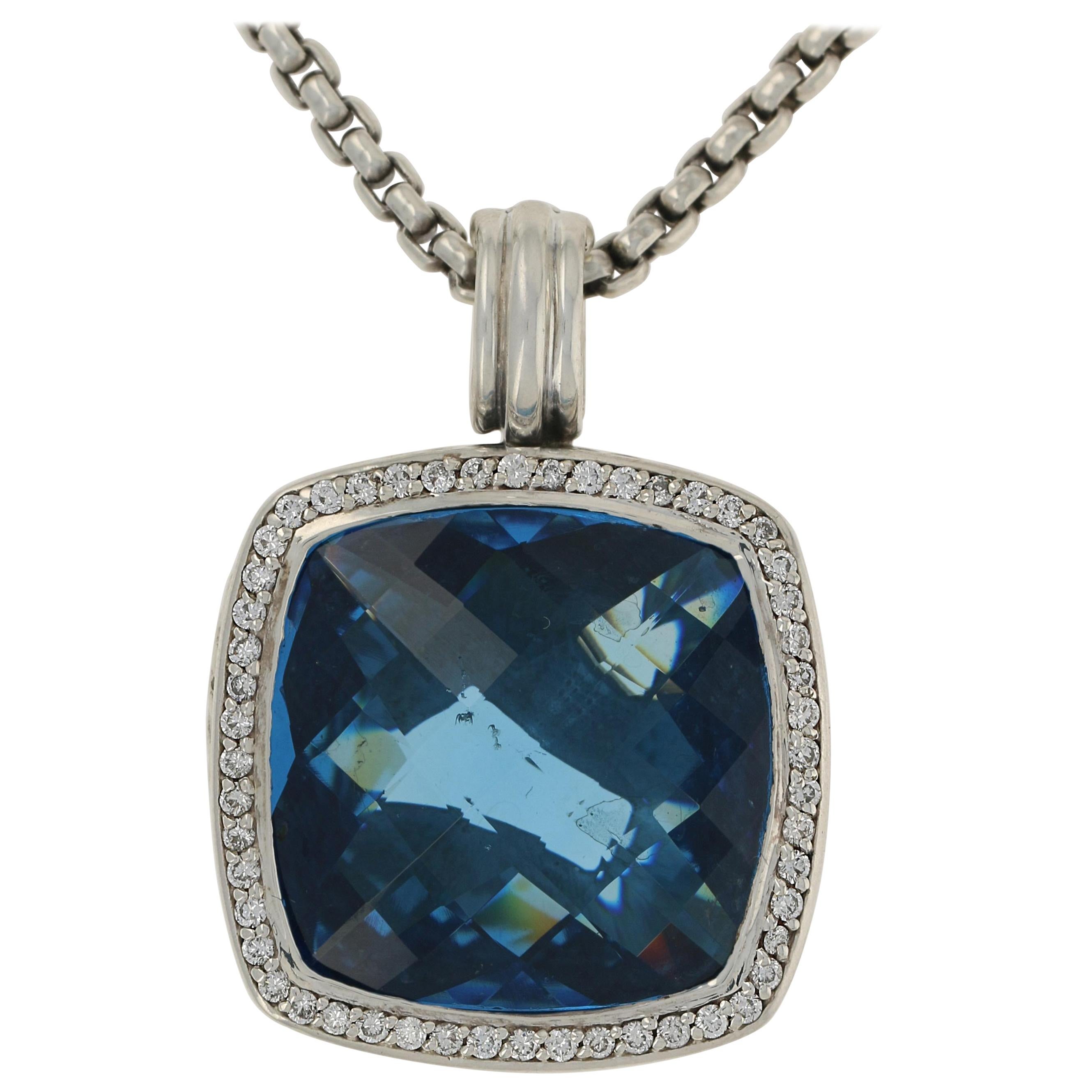 Hampton Blue Topaz and Diamond David Yurman Enhancer Pendant Necklace Sterling