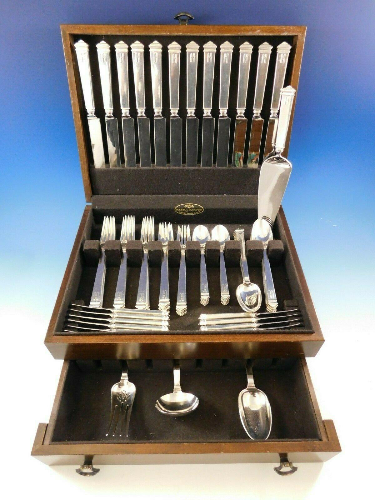 Dinner size Hampton by Tiffany and Co. sterling silver flatware set, 74 pieces with vintage applied 