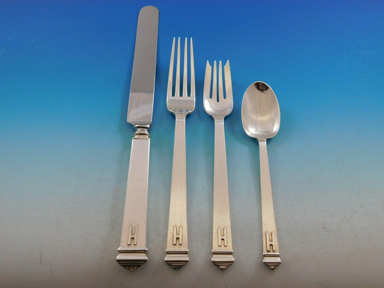 Hampton by Tiffany Sterling Silver Flatware Set 12 Service 74 Pcs Dinner H Mono  In Excellent Condition In Big Bend, WI