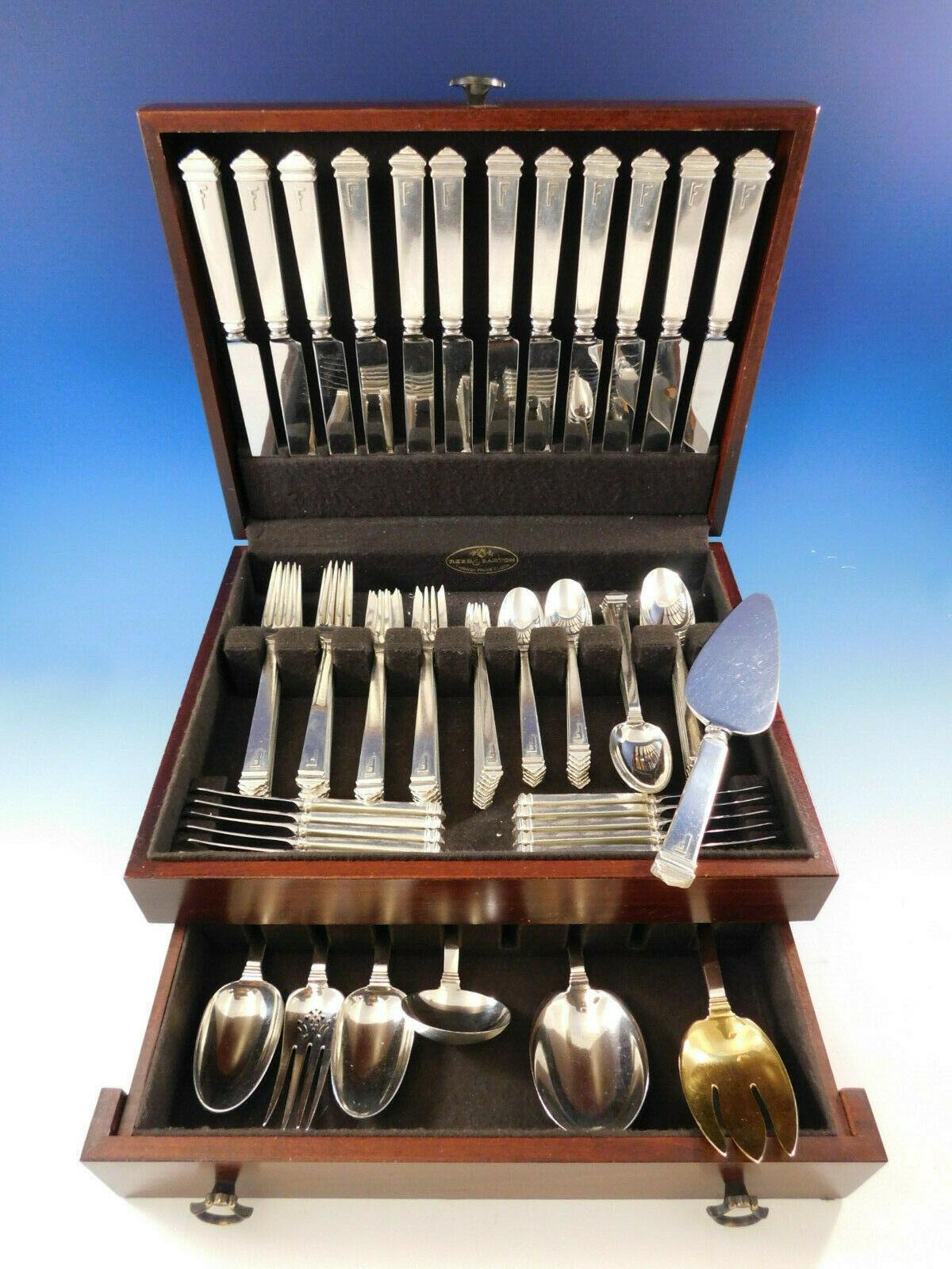 Dinner size Hampton by Tiffany and Co. sterling silver flatware set, 89 pieces with vintage applied 