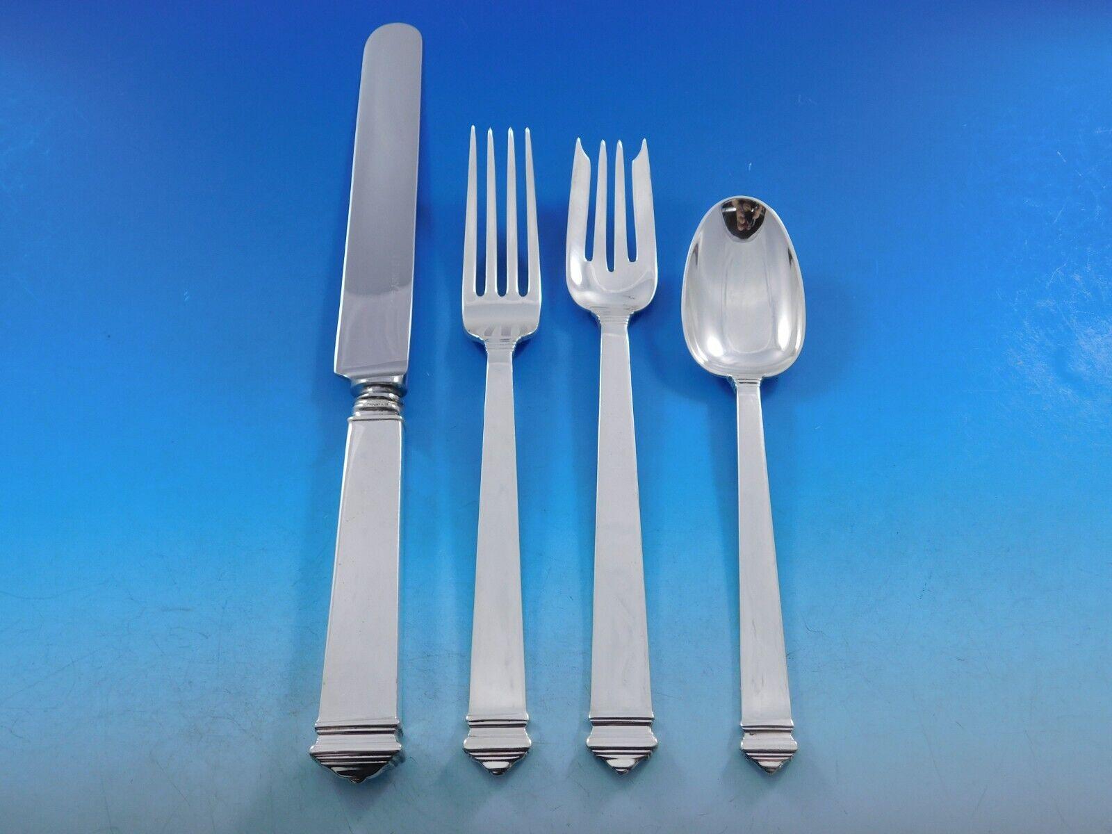 Hampton by Tiffany Sterling Silver Flatware Set for 12 Service 90 pcs Dinner In Excellent Condition For Sale In Big Bend, WI