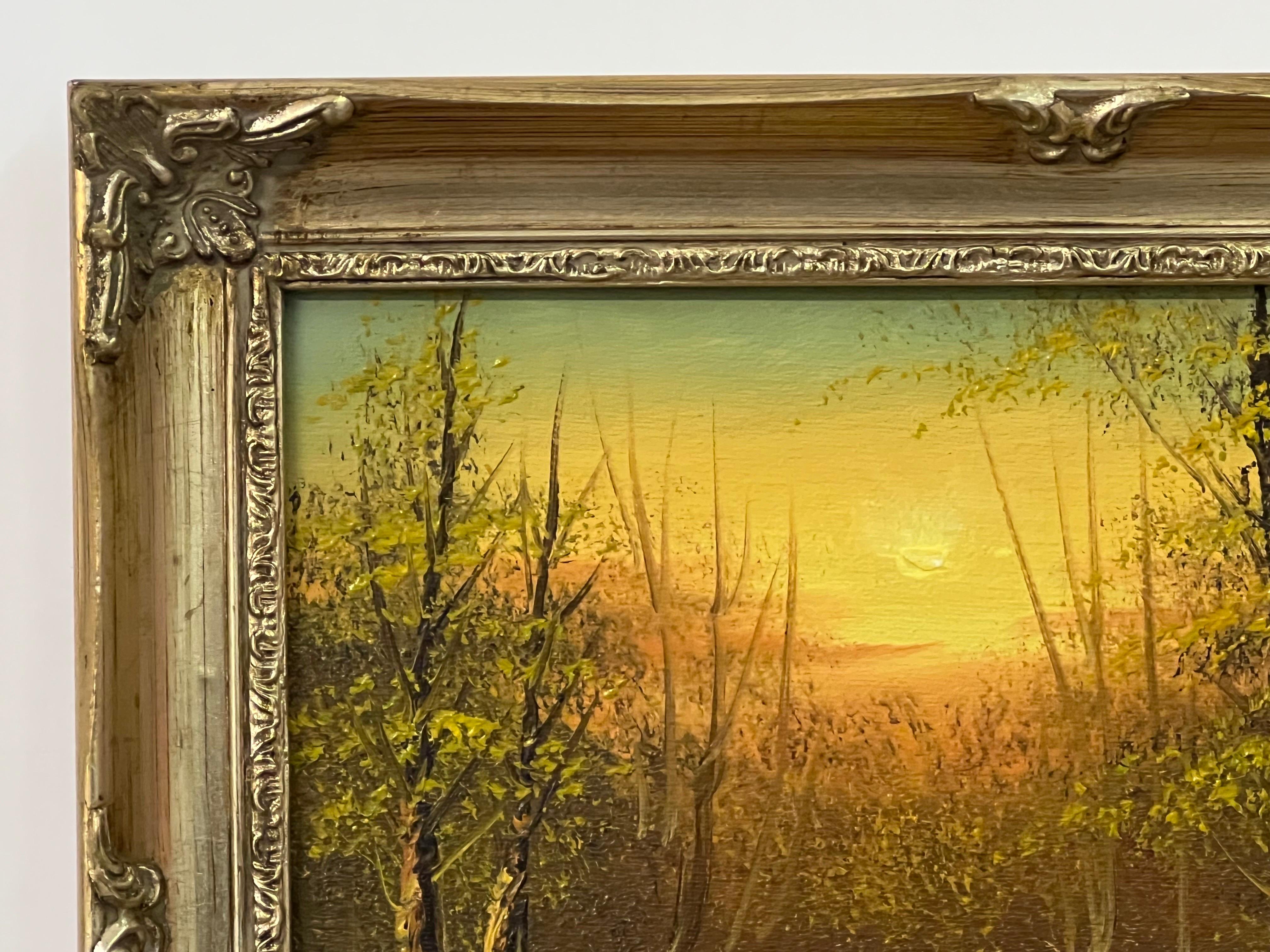Vintage Oil Painting of River Sunset in the Woods of the English Countryside For Sale 5