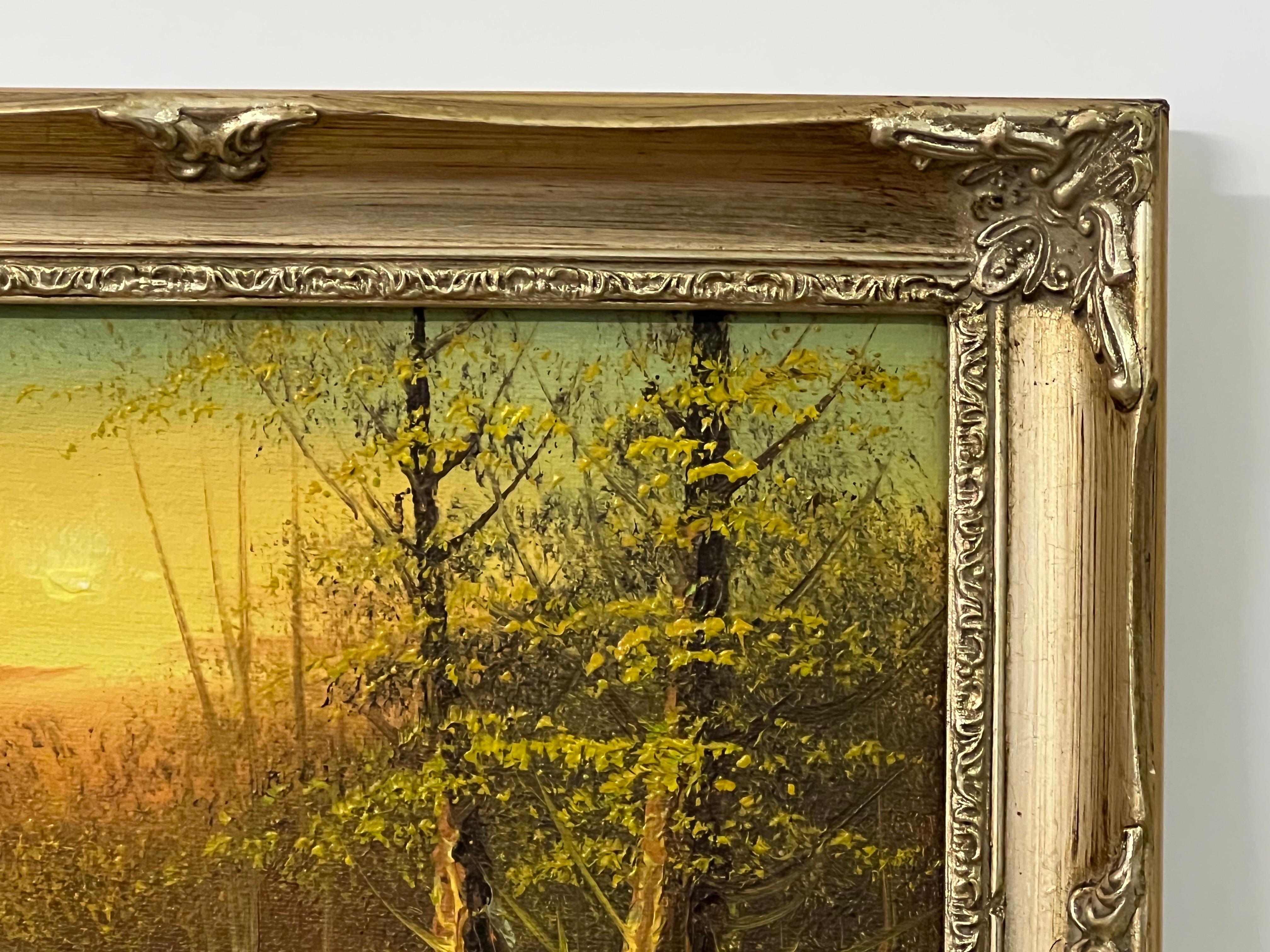 Vintage Oil Painting of River Sunset in the Woods of the English Countryside For Sale 6