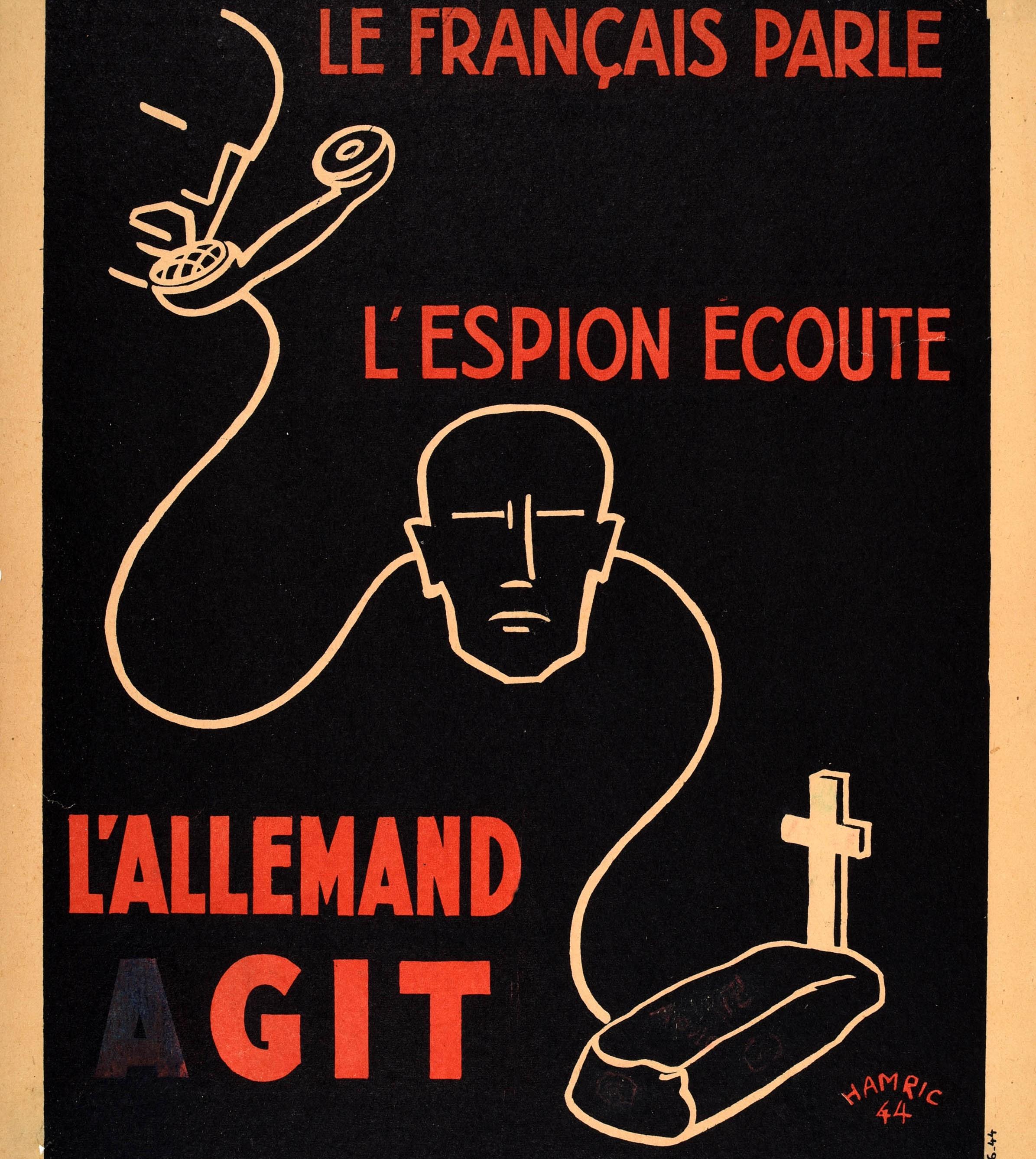 Poster originale d'epoca della Seconda Guerra Mondiale Il francese parla La spia ascolta Il tedesco agisce in vendita 1