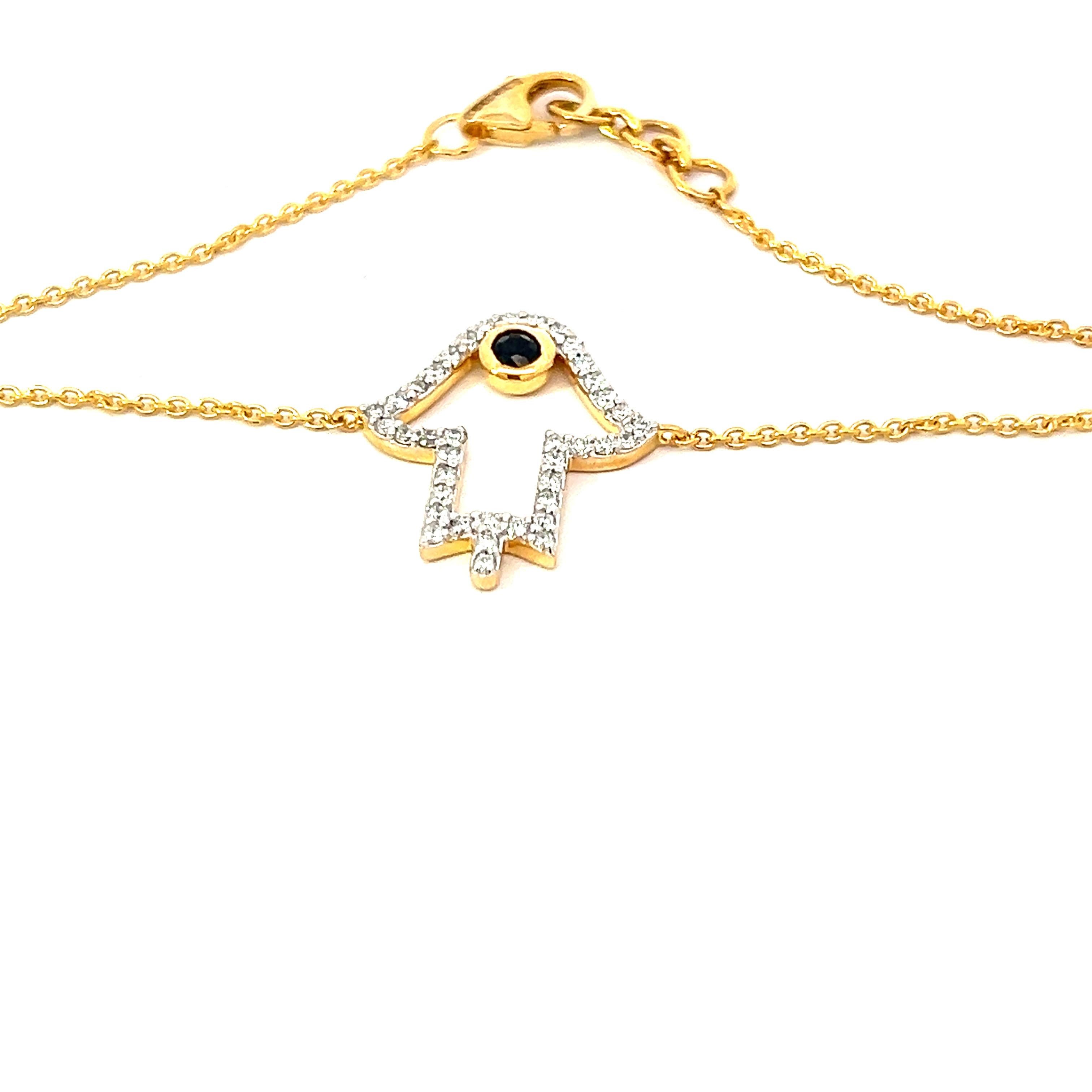 Hamsa 0.25 Carat Round Brilliant Diamond 18 Karat Gold Evil Eye Khamsa Bracelet For Sale 7