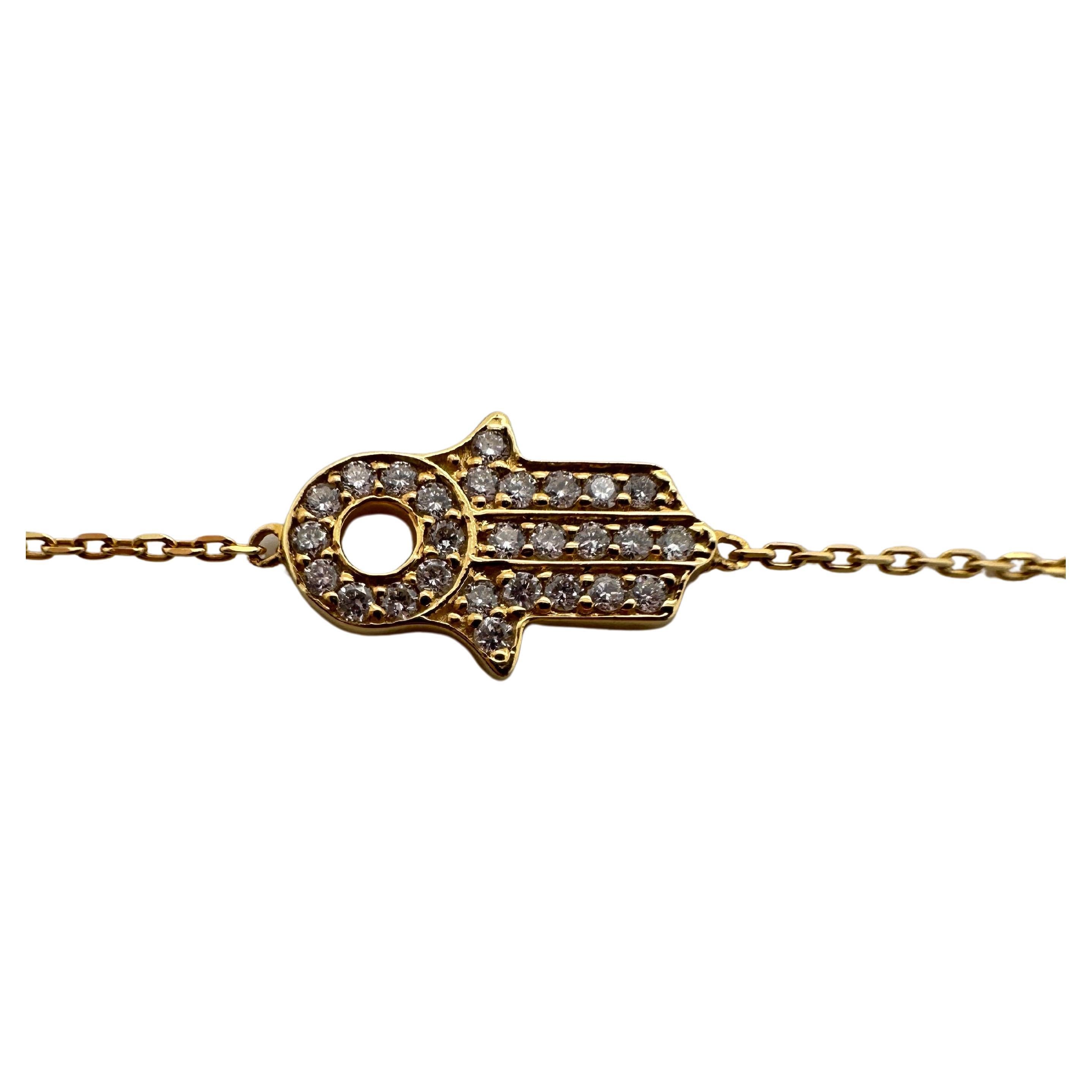 Bracelet cercle de diamants Hamsa en or 14 carats