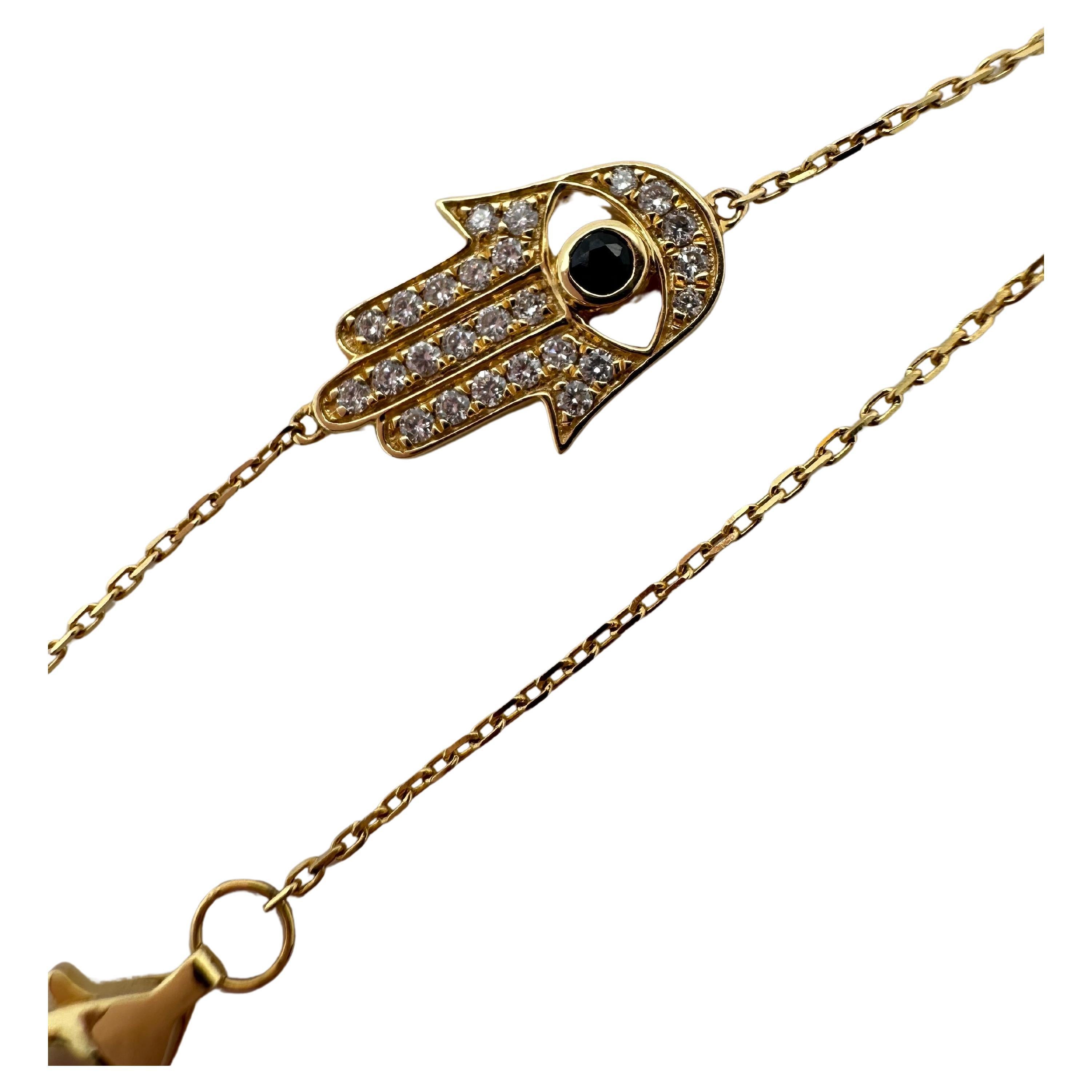 Hamsa diamond bracelet 14KT gold For Sale