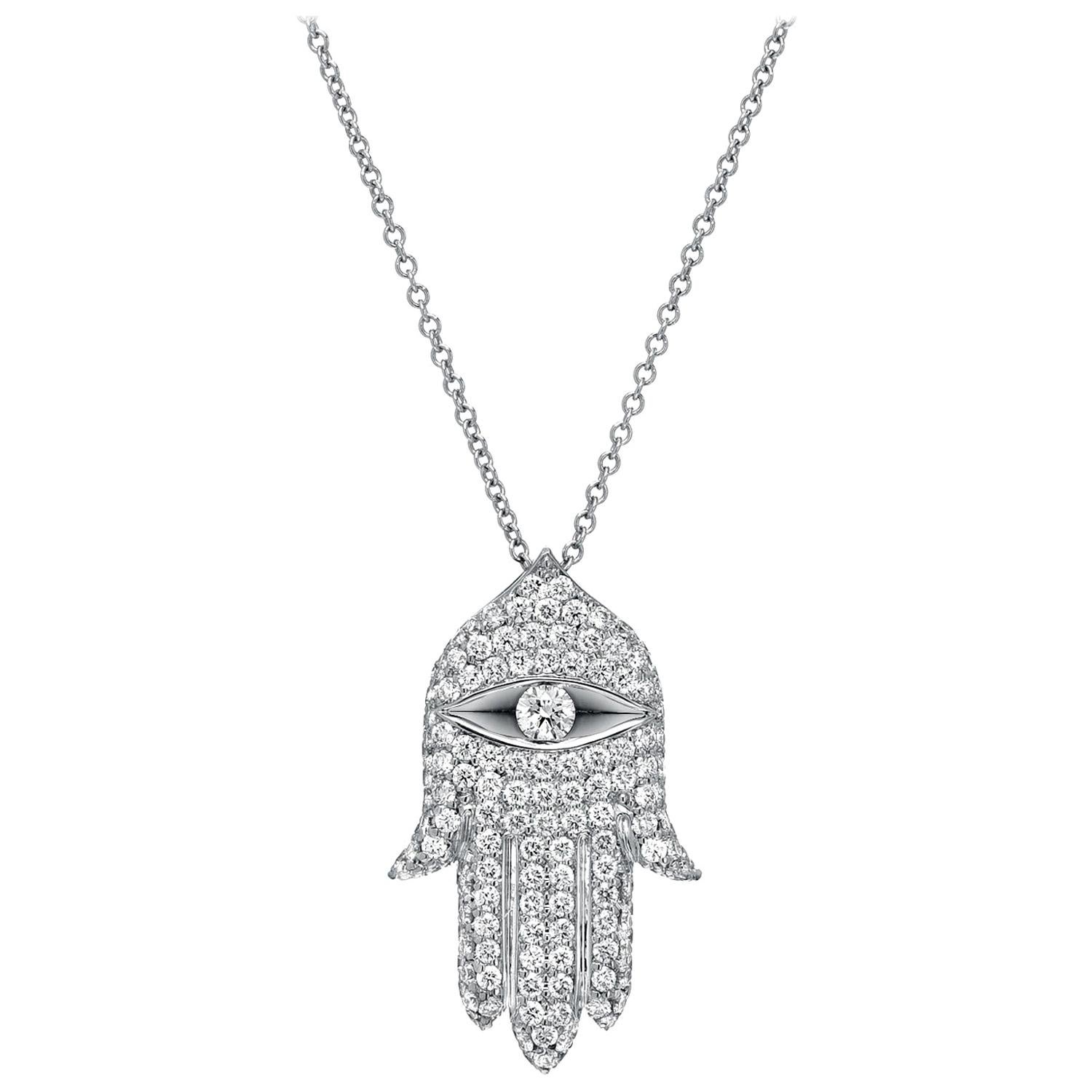 Hamsa Diamond Necklace 1.15 Carats For Sale