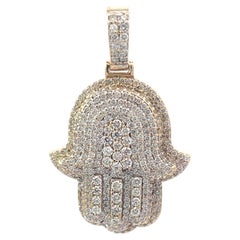 Vintage Hamsa Diamond Pendant in 14k Yellow Gold 2.5 Ct G-H, VS