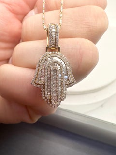 Hamsa diamond pendant necklace 14KT yellow gold 1.21ct 16" necklace