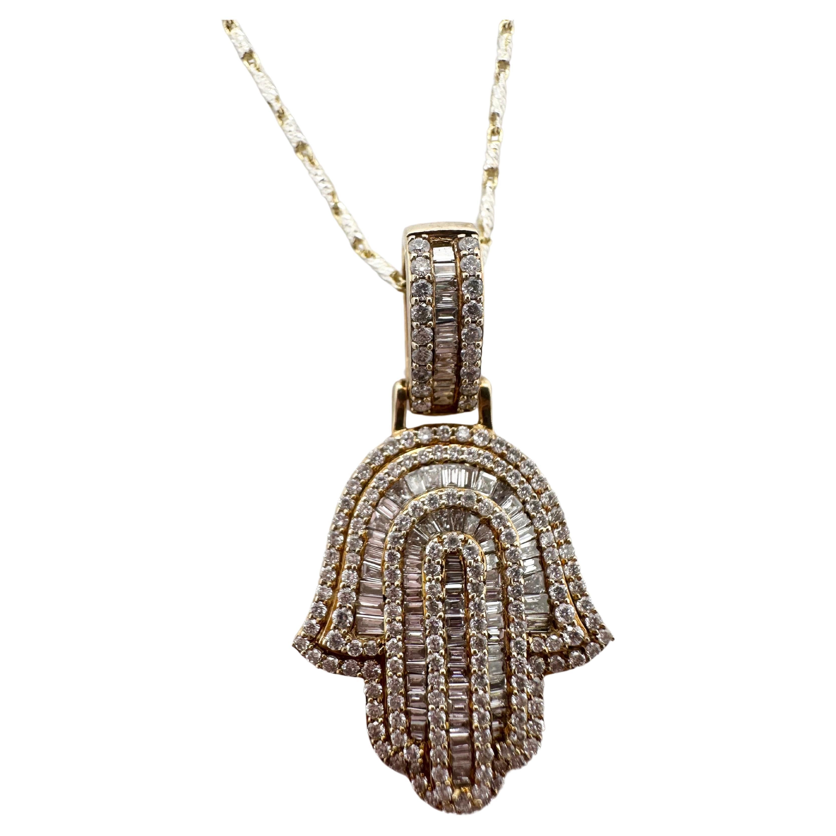 Hamsa diamond pendant necklace 14KT yellow gold 1.21ct 16" necklace For Sale
