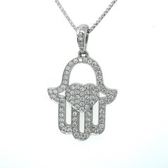 Hamsa Diamonds Necklace & Pendant, 0.6CT  Diamond Hamsa Pendant, 18k White Gold