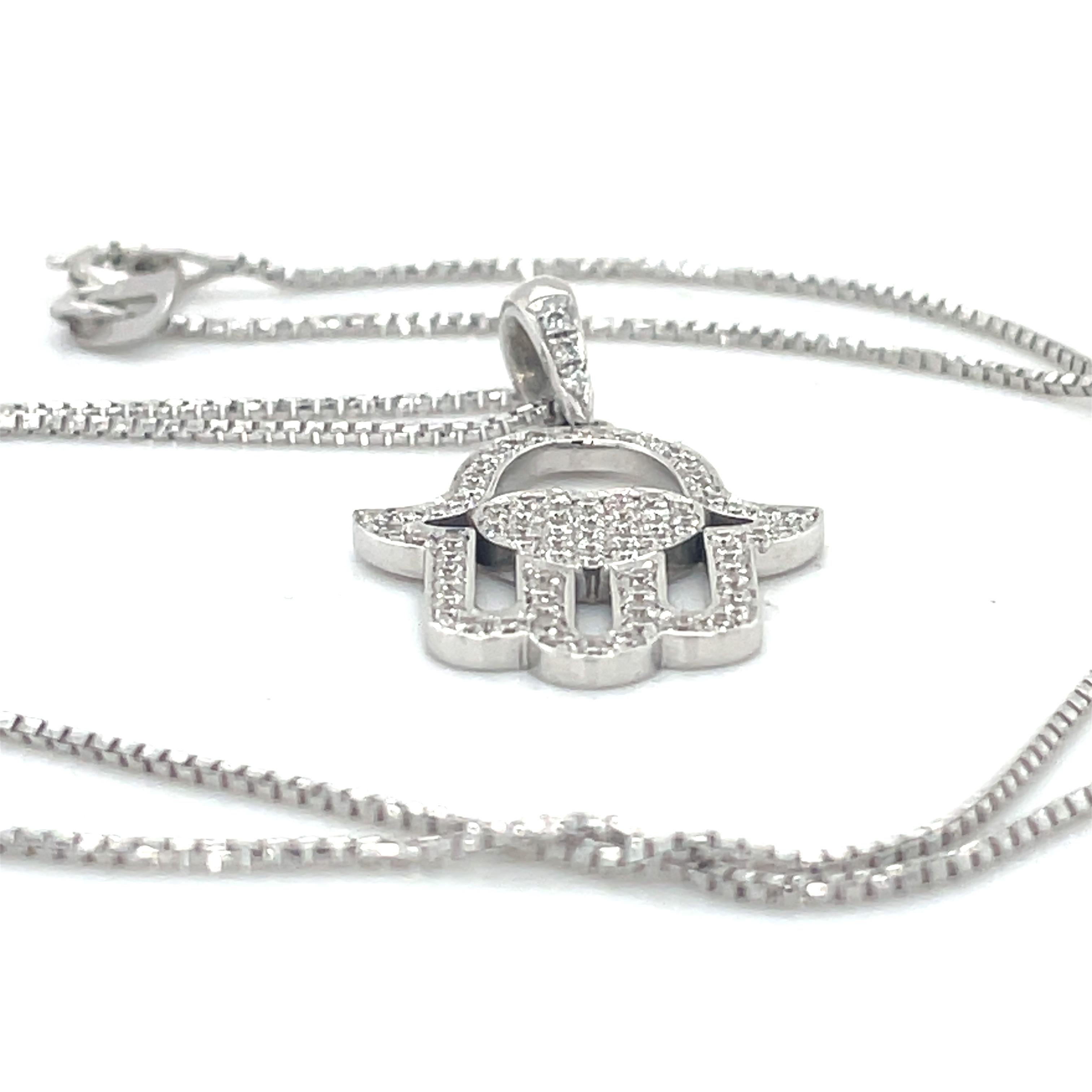 Hamsa Diamonds Necklace & Pendant, 0.6CT  Diamond Hamsa Pendant, 18k White Gold For Sale 1