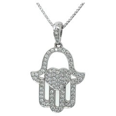 Hamsa Diamonds Necklace & Pendant, 0.6CT  Diamond Hamsa Pendant, 18k White Gold