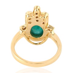 Hamsa Emerald Diamond 18 Karat Gold Ring