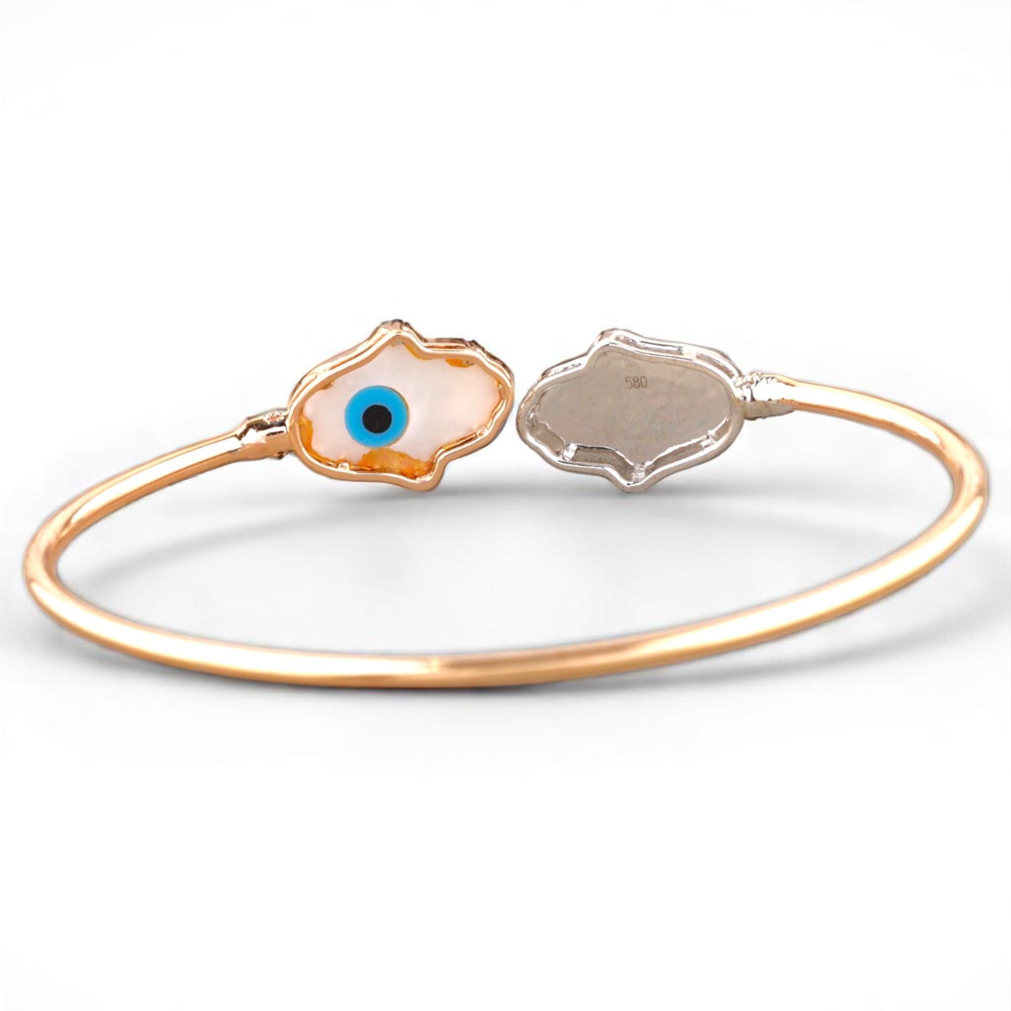 Donna Bracciale Hamsa Evil Eye Diamond in oro massiccio 14K (certificato) in vendita