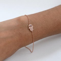 Hamsa Hand Blue Sapphire Diamond 14k Gold Charm Bracelet Fine Jewelry