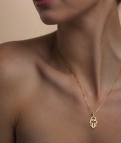 Hamsa Hand Pave 14K (or 18k upon request) Gold Diamond Blue Sapphire Necklace