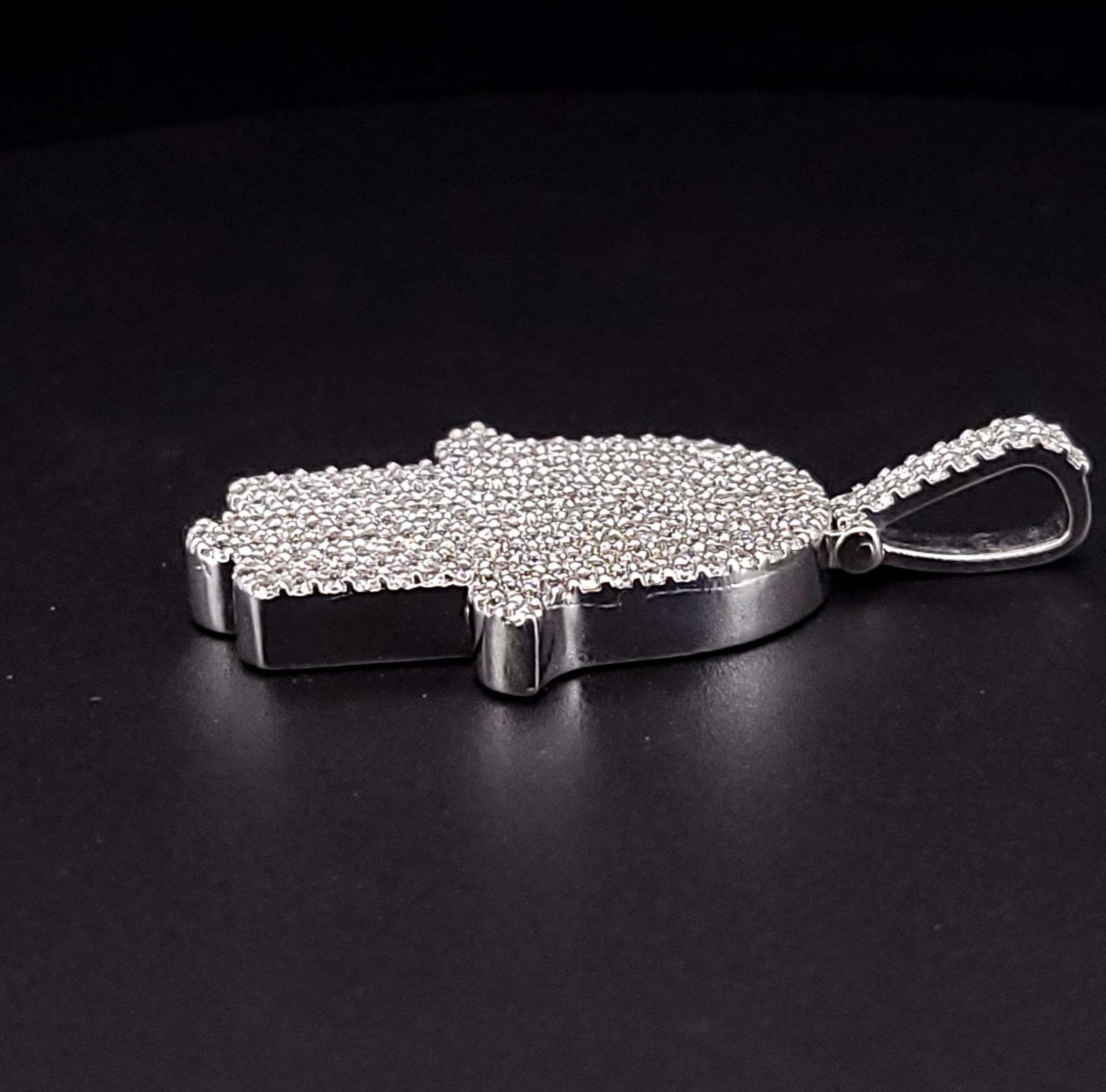 Victorian Hamsa hand pendant 14K White Gold 3.00 ct  diamonds For Sale