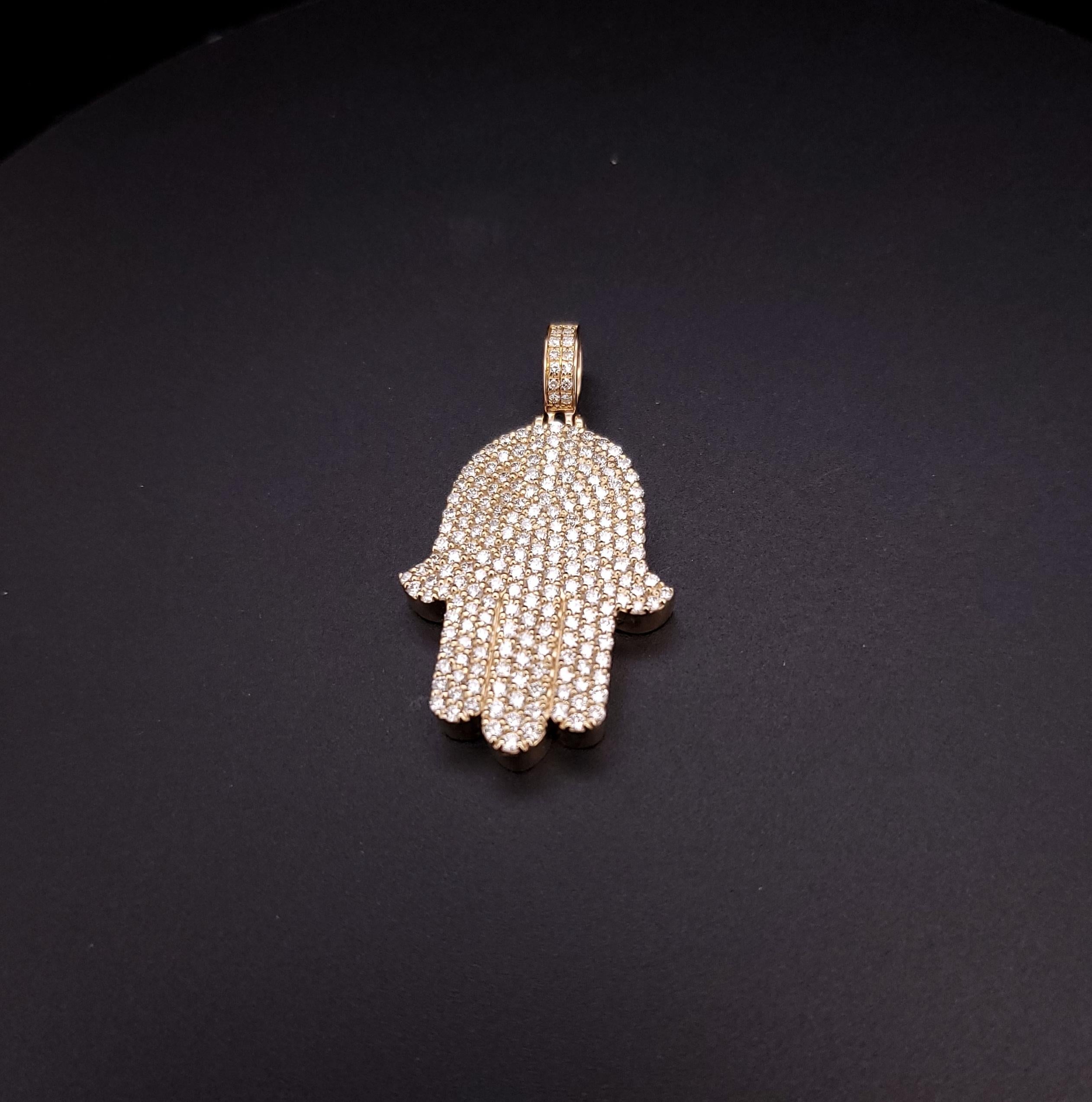 Victorian Hamsa hand pendant 14K Yellow Gold 2.5ct  diamonds For Sale