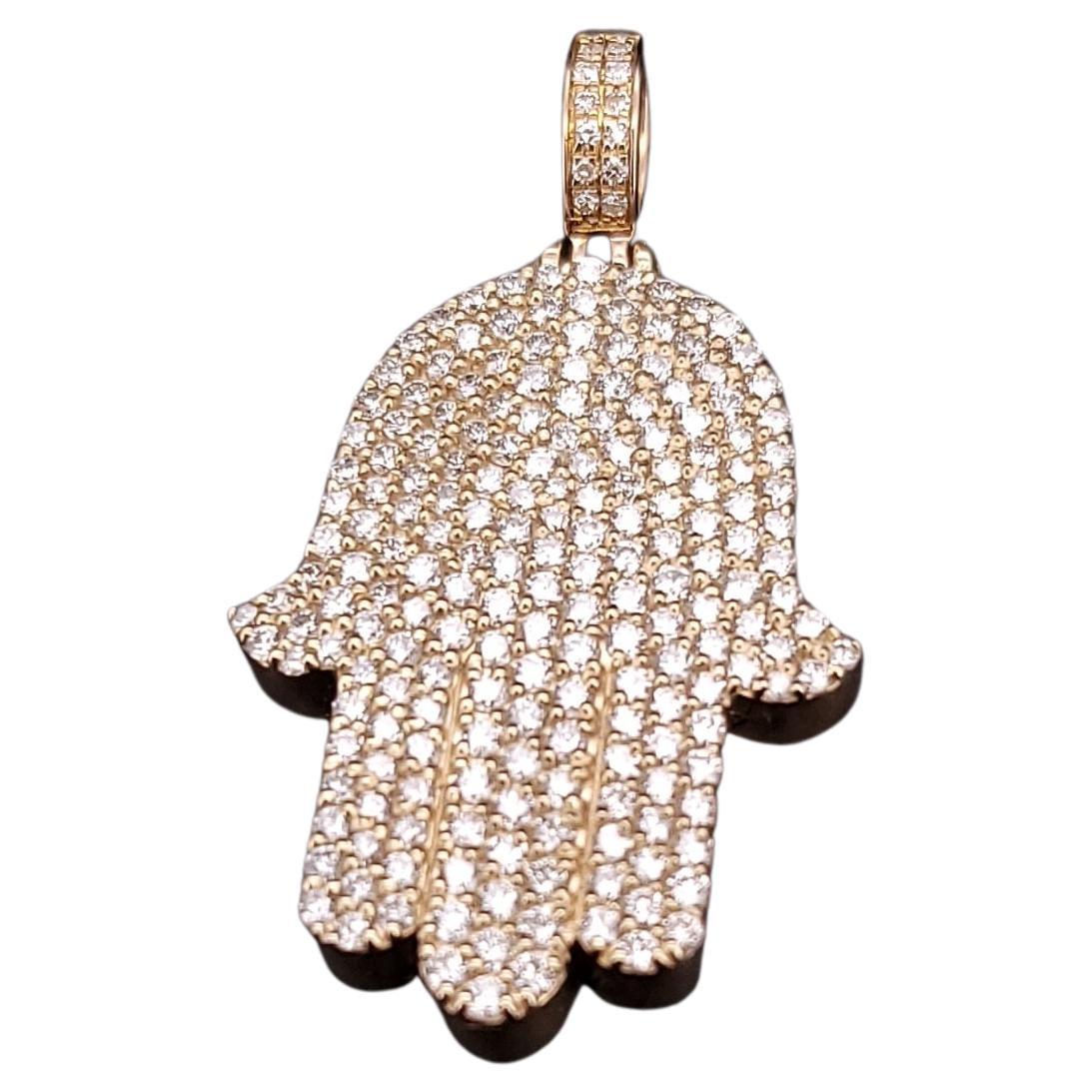 Hamsa hand pendant 14K Yellow Gold 2.5ct  diamonds