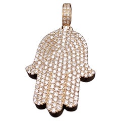 Hamsa hand pendant 14K Yellow Gold 2.5ct  diamonds
