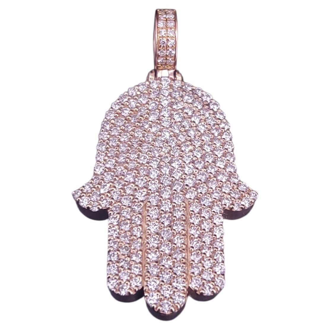 Ciondolo a forma di mano Hamsa in oro giallo 14K 2,5ct diamanti