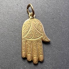 Hamsa Hand Protective 18K Yellow Gold Charm Pendant