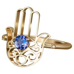 Bague Hamsa Hand Tanzanite en or 14k. 