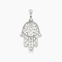 Hamsa Hand White Diamond 18K White Gold Pendant Necklace