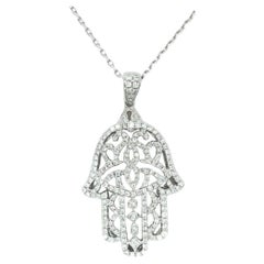 Hamsa Hand White Diamond 18K White Gold Pendant Necklace