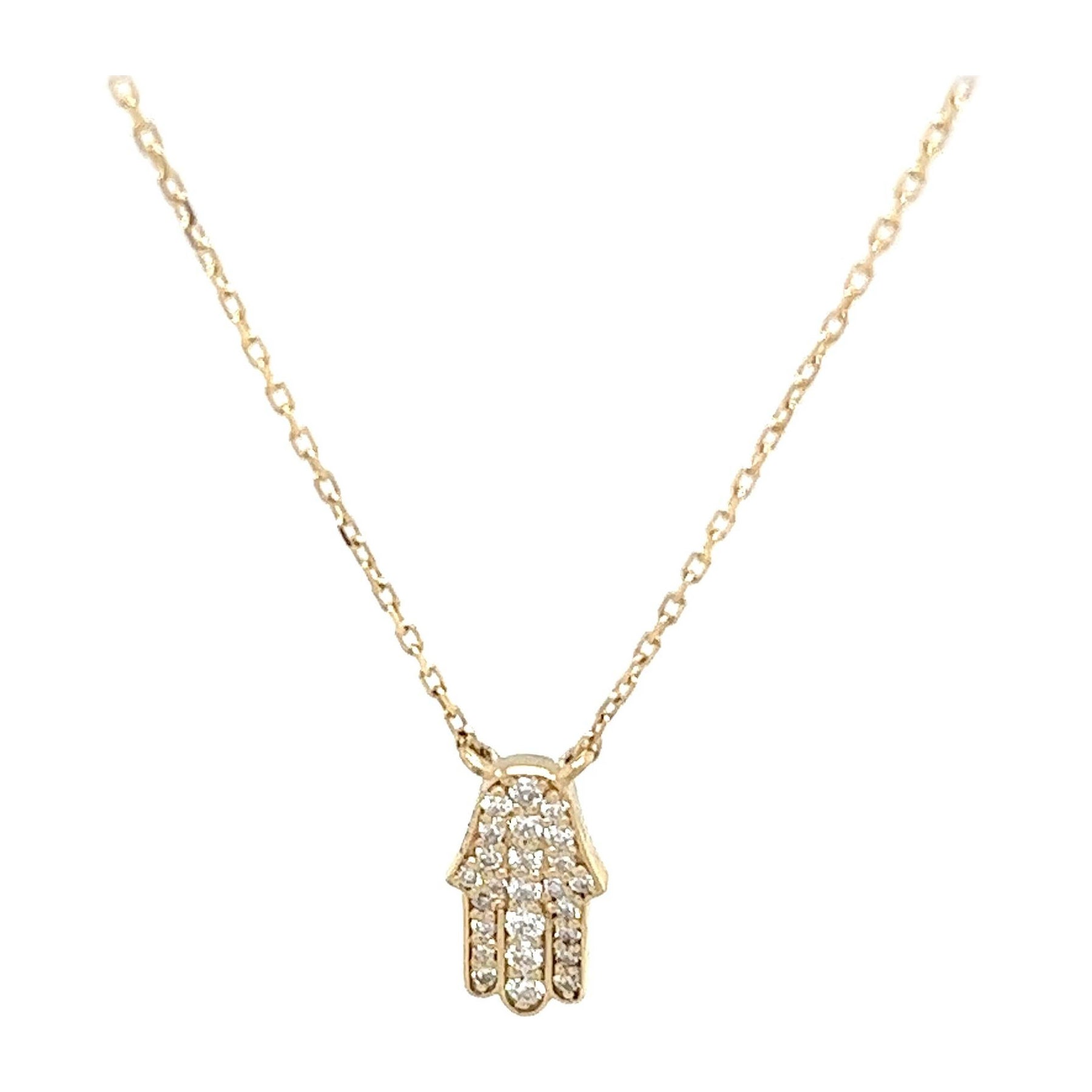 Collar Hamsa de diamantes en oro de 9 ct con pavé y cadena de oro amarillo de 9 ct (18″/16″)