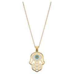 Hamsa Shape Necklace with Enamel Evil Eye & Black Diamond in 18Kt Yellow Gold