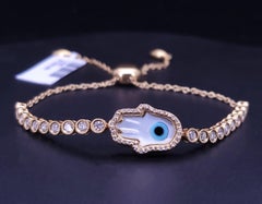 Hamza & Evil Eye Bracelet with Diamonds in 18K Yellow Gold
