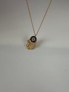 Hamza Pendant Necklace 18 Karat Gold Diamonds and Sapphires 100% Natural Hamsa