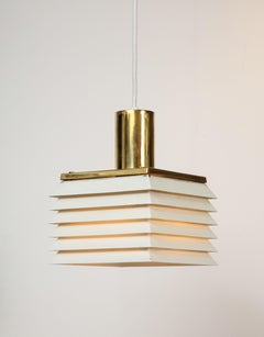 Hans-Agne Jakobson White Enamel Metal & Brass Square Pendant