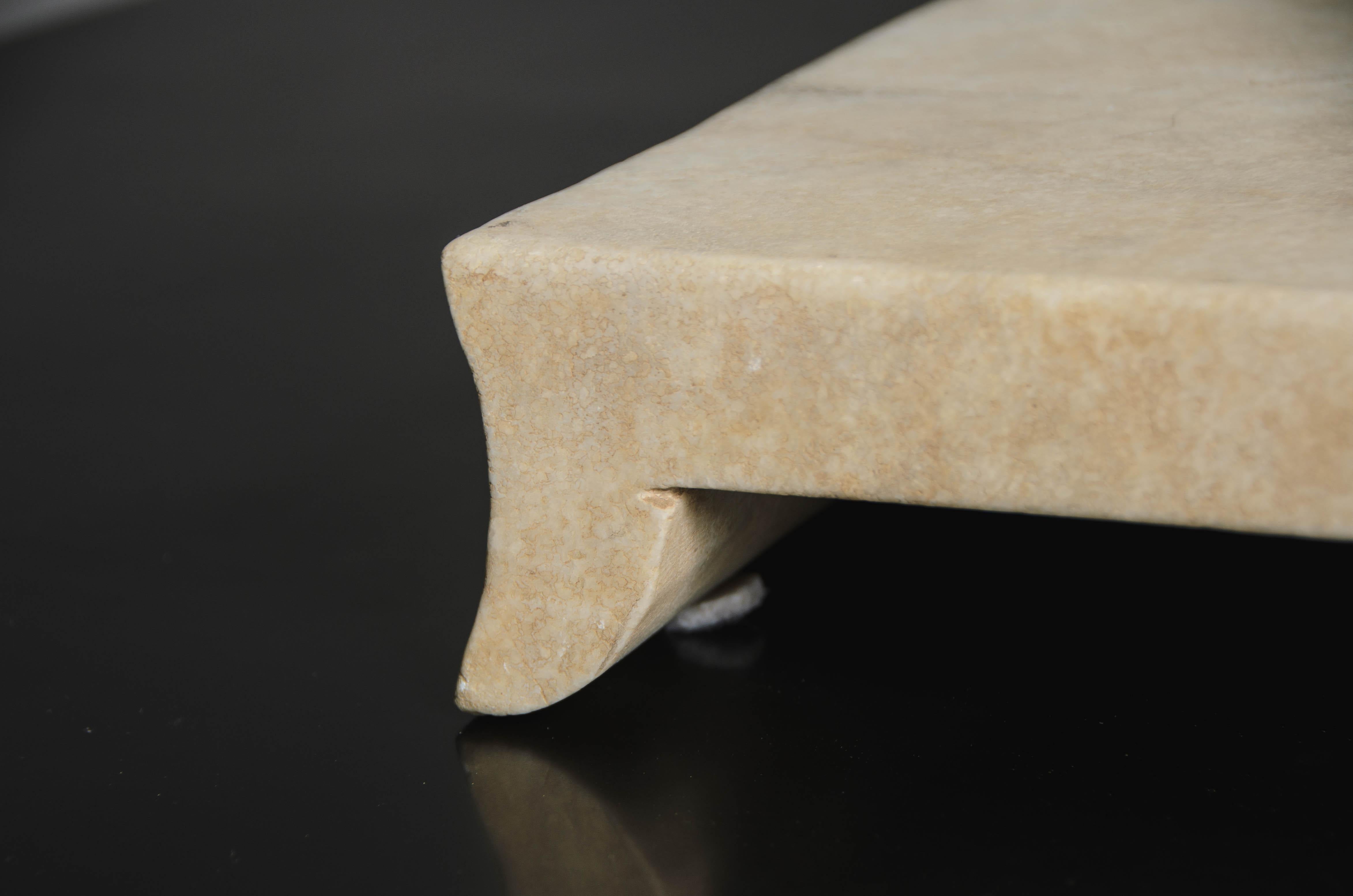 Han Bai Yu Stone Elevated Tray by Robert Kuo, Hand Carved, Limited Edition For Sale 3