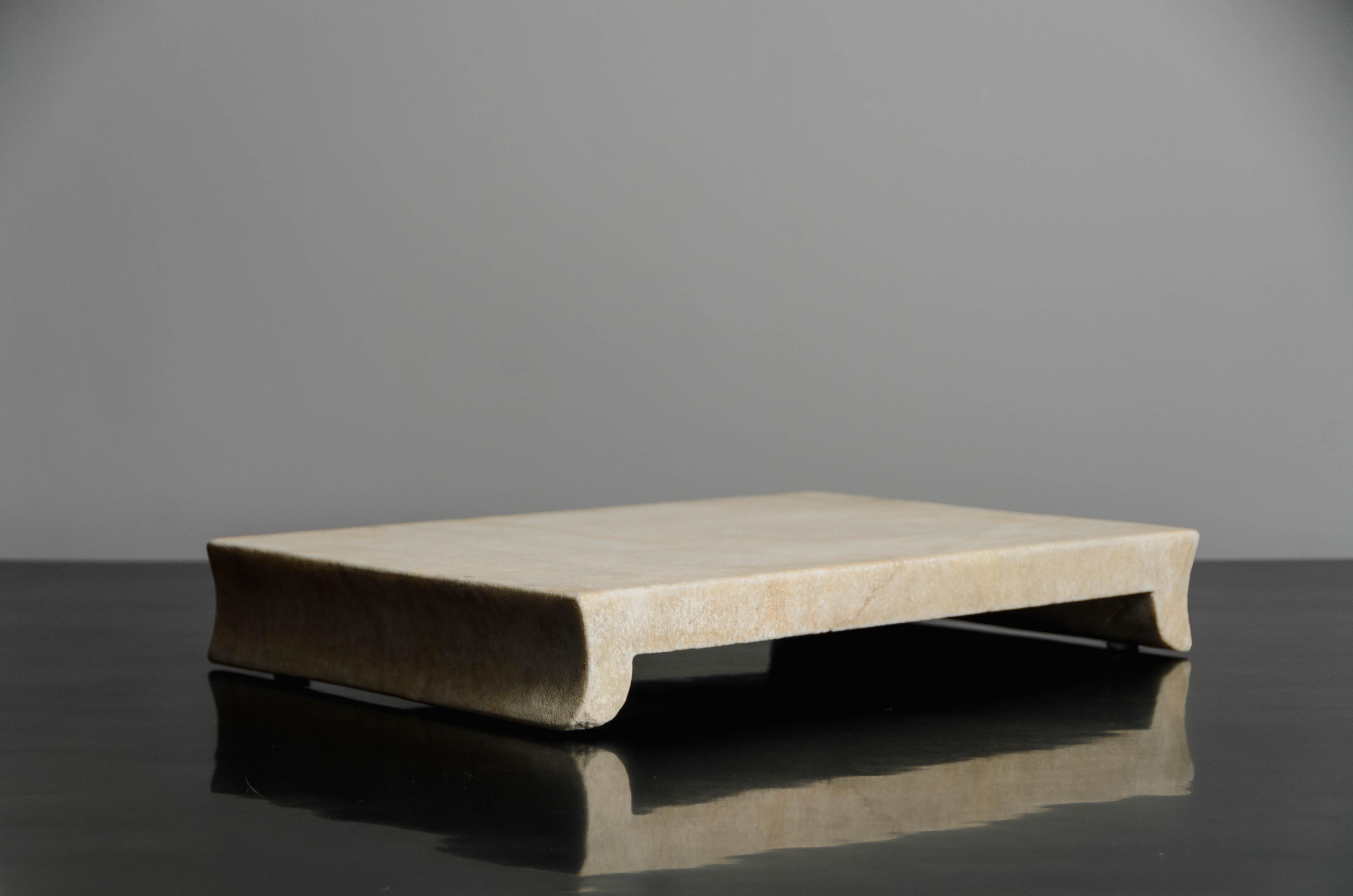 Minimalist Han Bai Yu Stone Elevated Tray by Robert Kuo, Hand Carved, Limited Edition For Sale