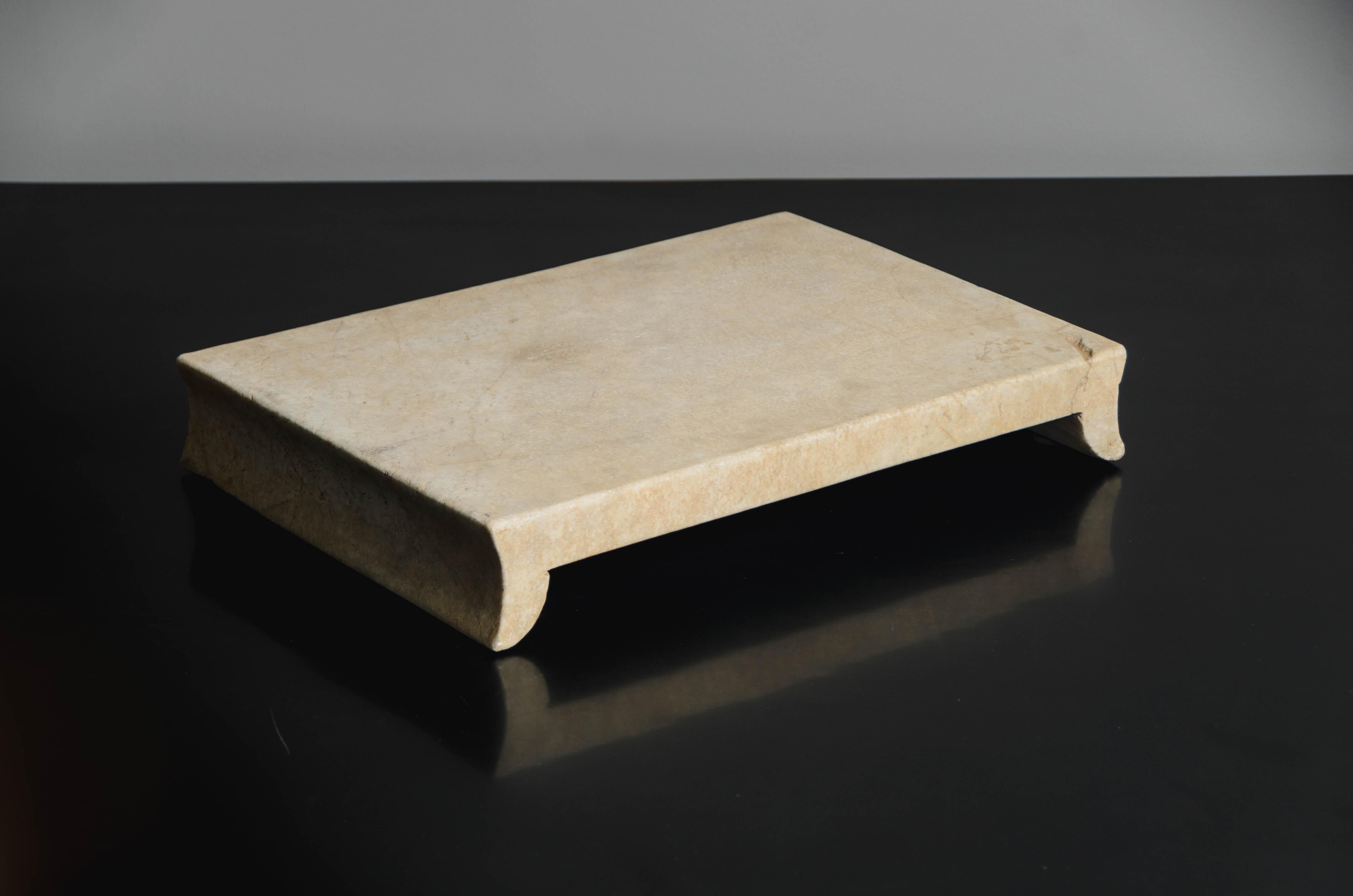 Hand-Carved Han Bai Yu Stone Elevated Tray by Robert Kuo, Hand Carved, Limited Edition For Sale