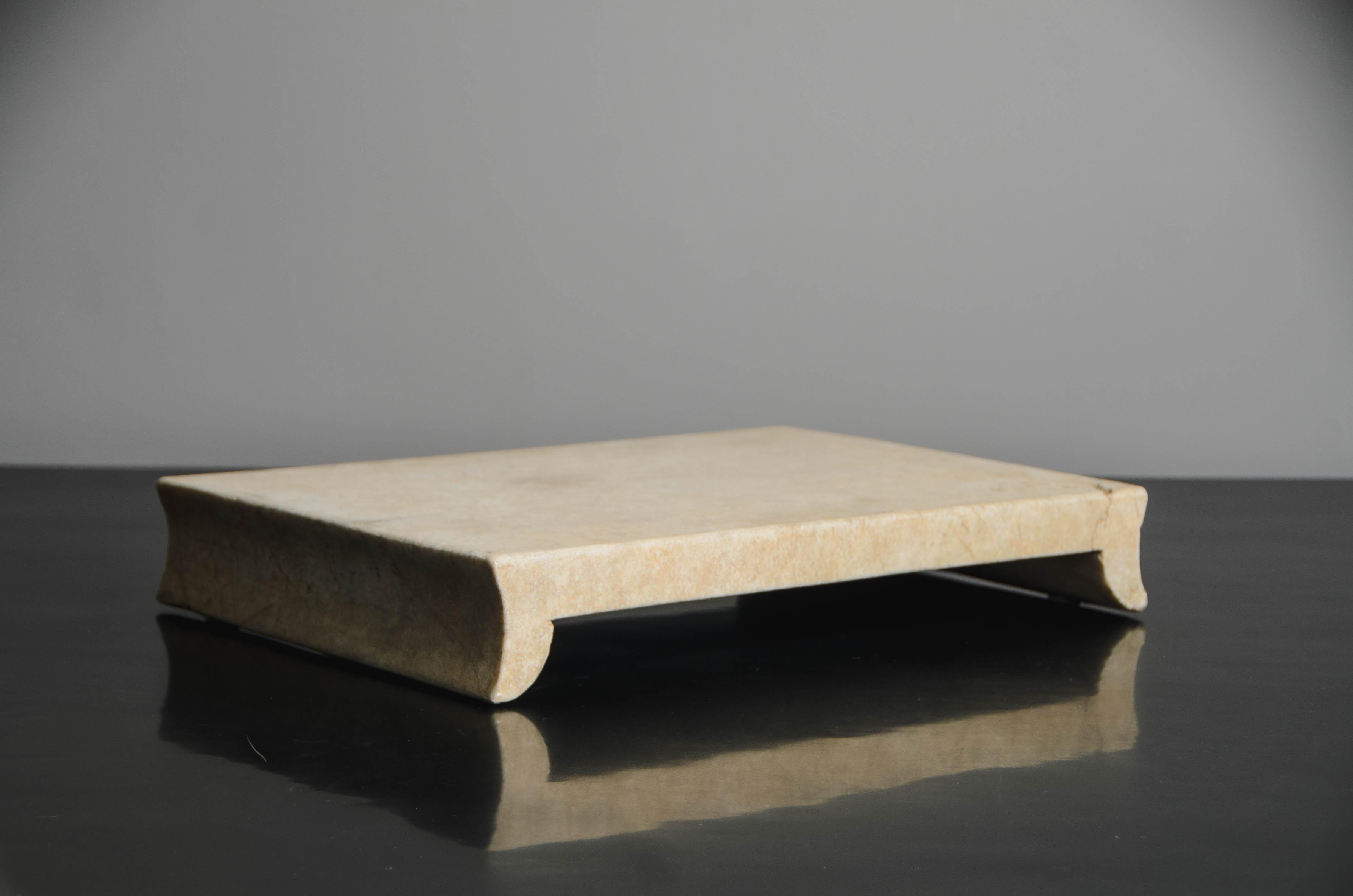 Han Bai Yu Stone Elevated Tray by Robert Kuo, Hand Carved, Limited Edition In New Condition For Sale In Los Angeles, CA