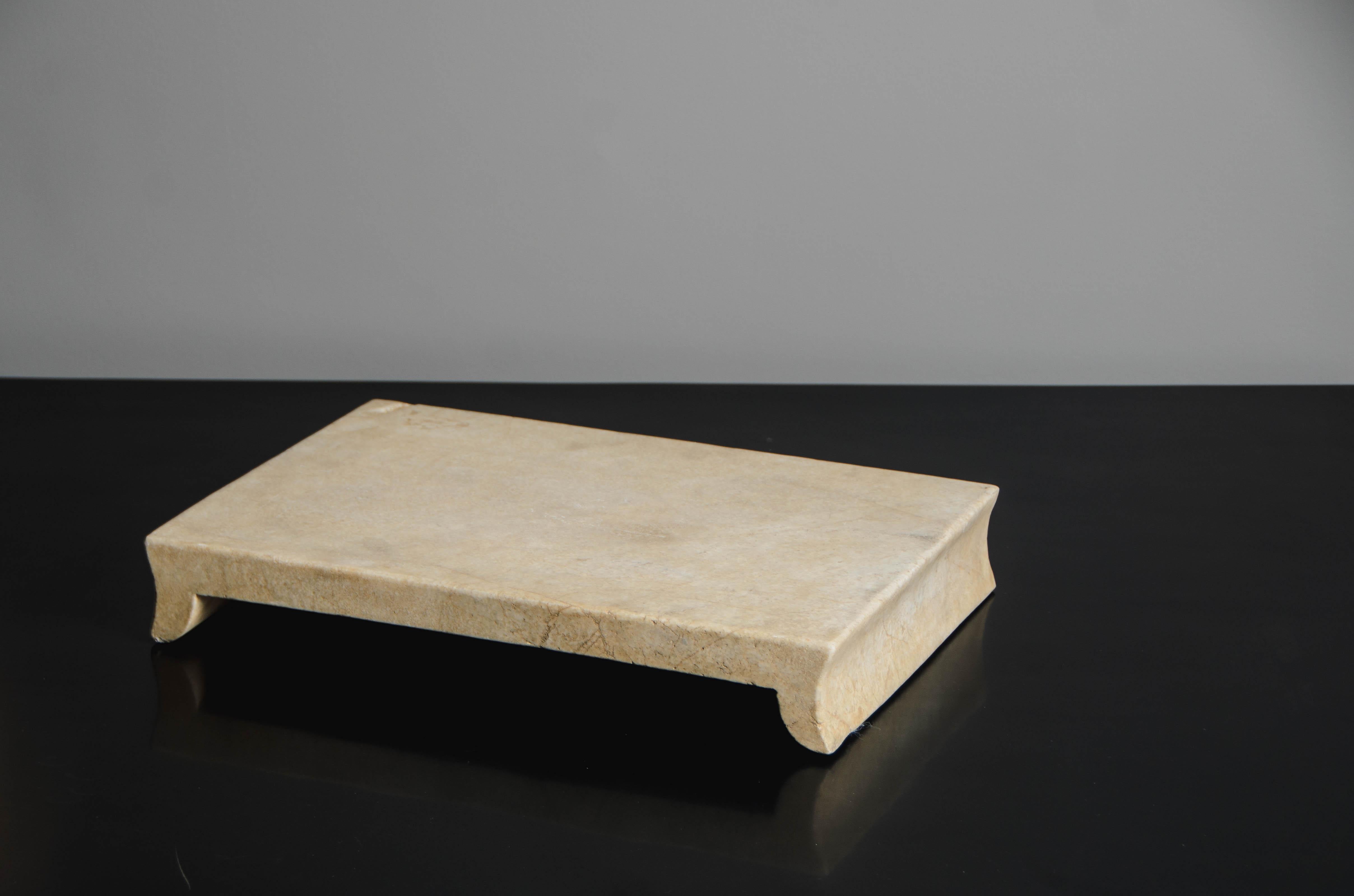 Contemporary Han Bai Yu Stone Elevated Tray by Robert Kuo, Hand Carved, Limited Edition For Sale