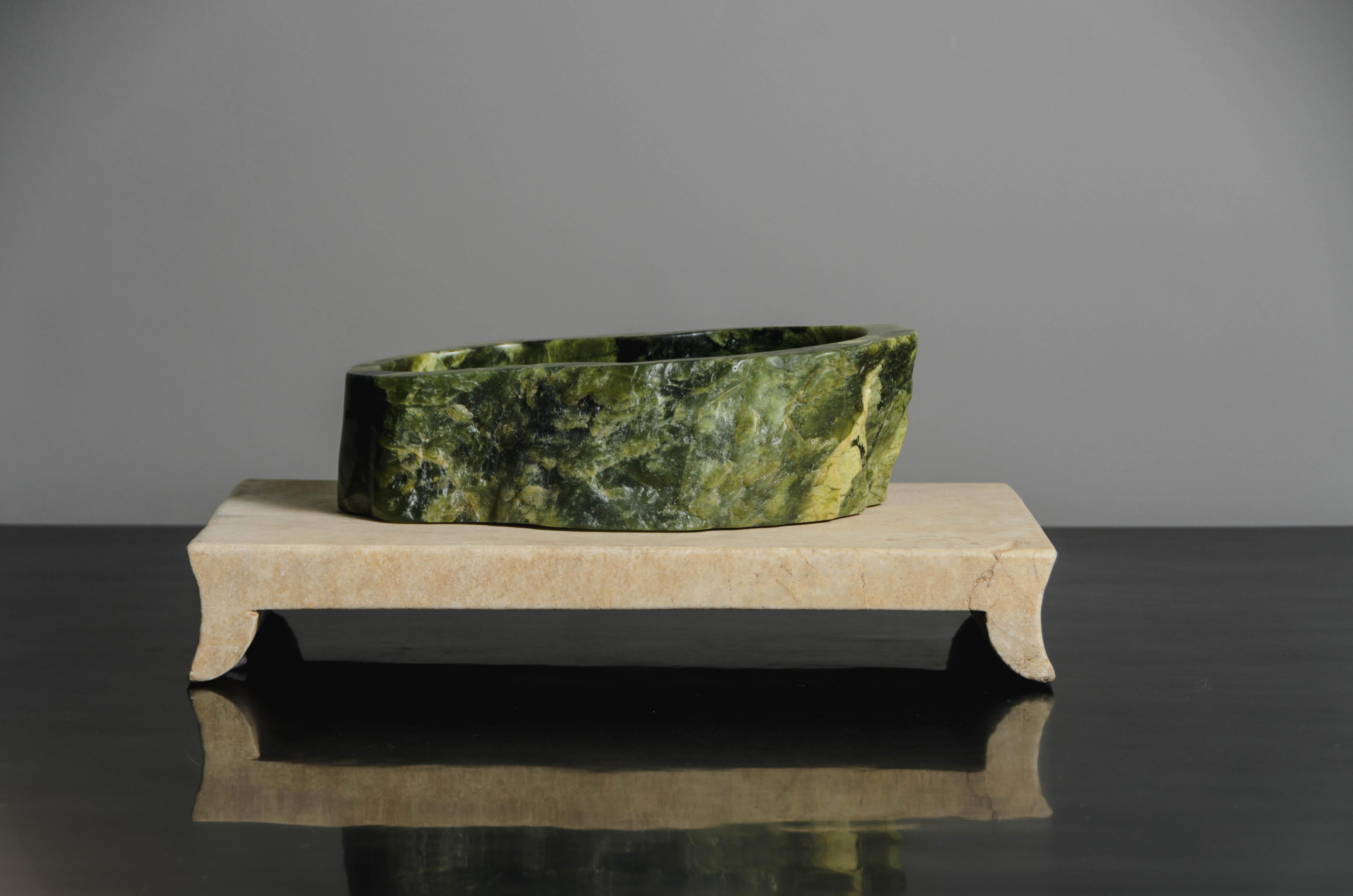 Han Bai Yu Stone Elevated Tray by Robert Kuo, Hand Carved, Limited Edition For Sale 1