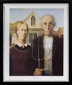 "American" Hand Crafted French Knot Embroidery on American Gothic Poster