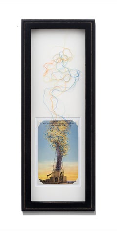 "Black Gold" Hand Embroidery on Vintage Oil Rig Postcard